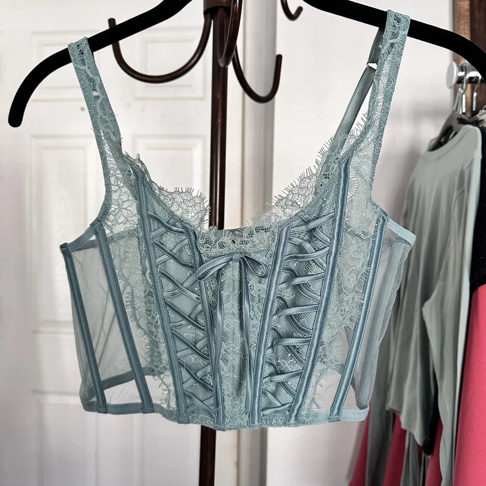 VICTORIA SECRET NWOT Dream Angels Unlined Lace-Up Corset Top small - Picture 2 of 5